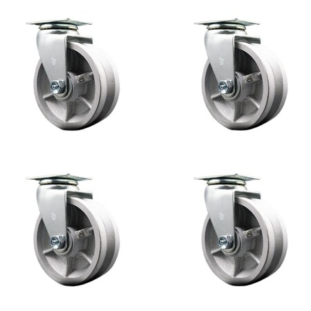 Service Caster 5'' V-Groove Semi Steel Wheel Swivel Caster Set with Bronze Bearings, 4PK SCC-20S520-VGBZ-4